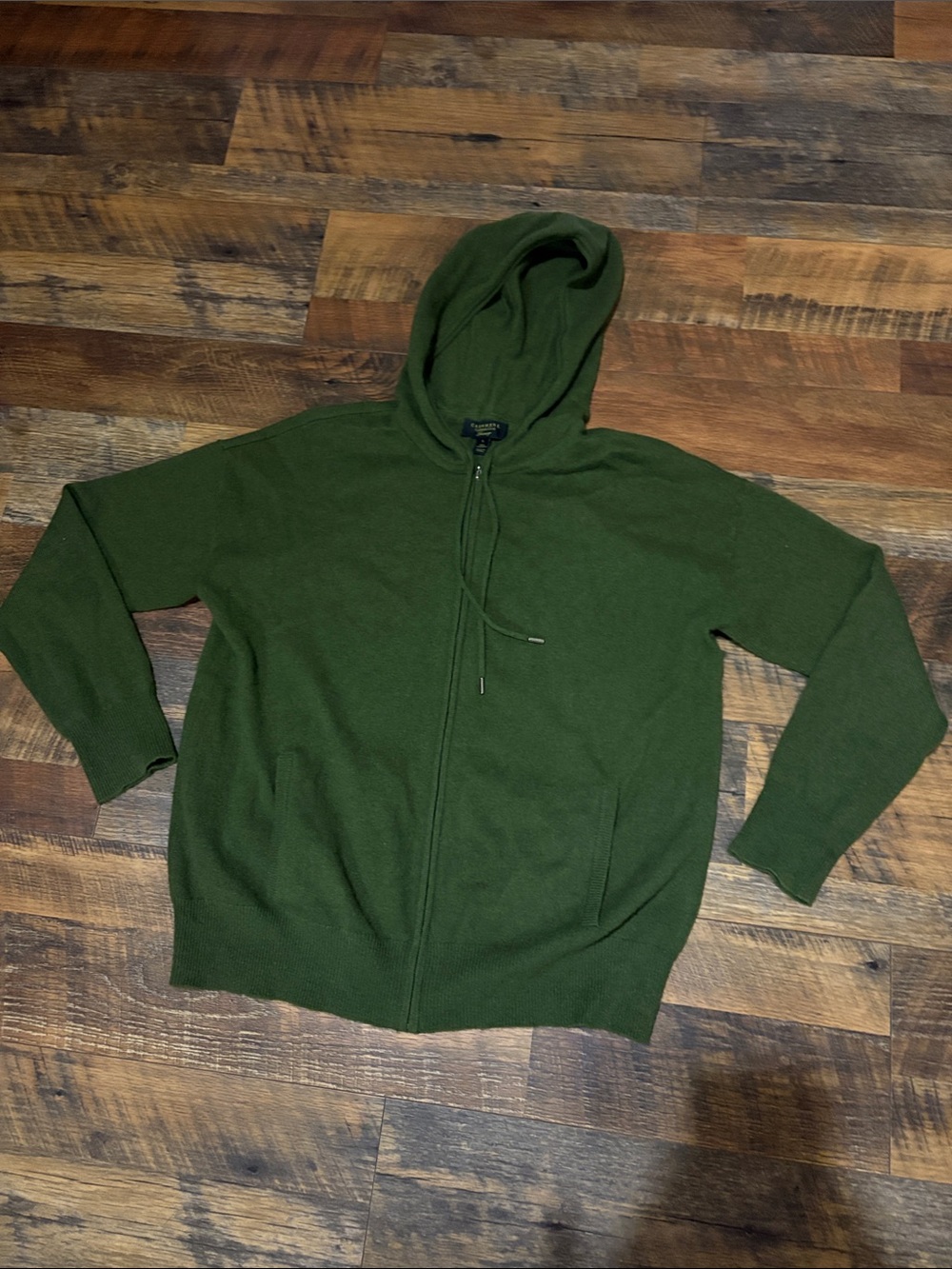 Charter Club Luxury 100% Cashmere Full-Zip Hoodie in olive/forest green